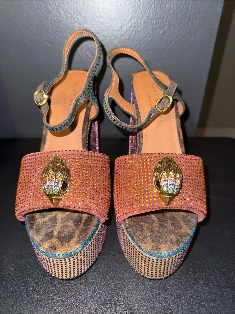 NWOT Kurt Geiger Kensington Platform Heels Leopard Crystal Eagle Sz 8.5/39